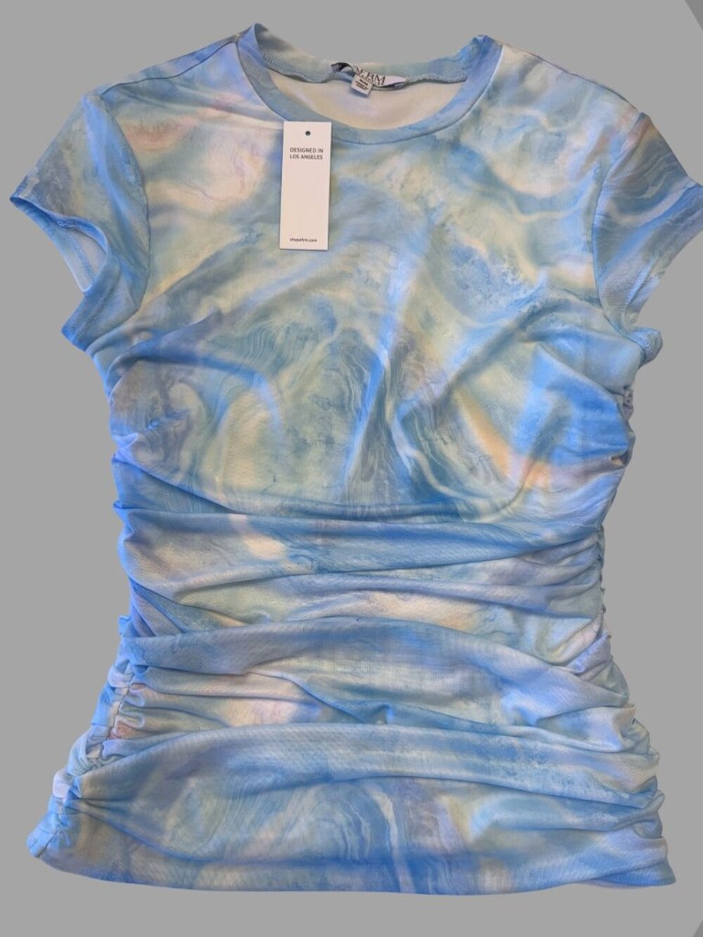 AFRM Women's Blue Short Sleeve Scrunch Top, Size M [SPRING 🌸]
